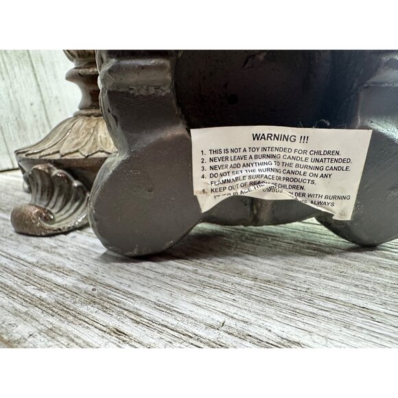 Vtg Resin Set of 2 Candle Holders with Victorian Style Design 10" and 13" Tall - Picture 6 of 9